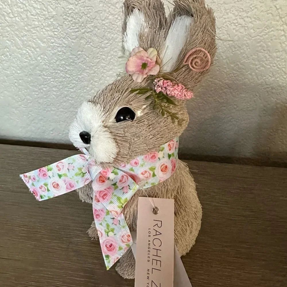 Easter Bunny Rabbit Spring Straw Decor Figurine - Picture 2 of 5